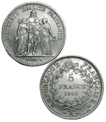 null IIe République. 5 Francs Hercule 1848 A. Paris. 
F.326/1. Peu courant en l'état....