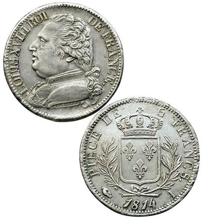 null Louis XVIII. 5 Francs 1814 I. Limoges. 
F.308/6. Superbe exemplaire, rare en...