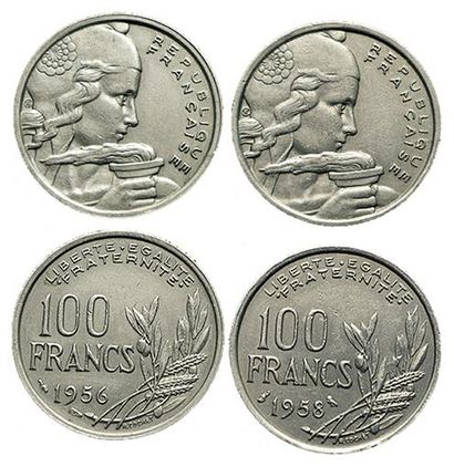 null IVème République. 2 monnaies : 100 Francs Cochet. 1956 et 1958 Chouette. 
qSUP...
