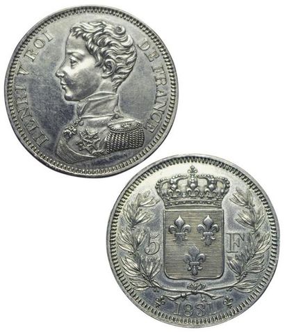 null Henri V, Comte de Chambord. 5 Francs 1831.
Maz.905. SUP
