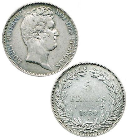 null Louis-Philippe 1er. 5 Francs. 1830 A. Sans le I. 
Tr. en creux. F.313/1. TB...