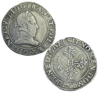 null Henri III. Franc au col plat. 1578 G. Poitiers. 
13,3 grs. Dy.1130. TB+