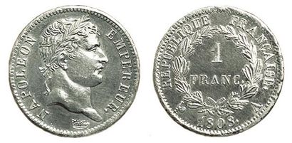 null 1er Empire. 1 Franc 1808 A. Paris. 
F.204/2. Splendide exemplaire. Rare en l'état....
