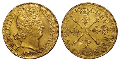 null Louis XIV. Double Louis d'or aux Insignes 1704 A. Paris. Rf. 
A/ LVD.XIIII.D.G...