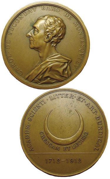 null Médaille. Charles de Secondat. Baron de Montesquieu. 1689-1755. Bronze. Bicentenaire...
