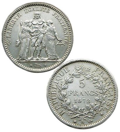 null IIIème République. 5 Francs Hercule. 1872 A. Paris. 
F.334/6. Superbe exemplaire...
