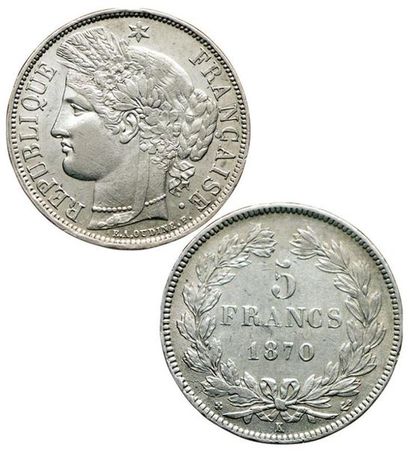 null Défense Nationale. 5 Francs Cérès. 1870 K. Bordeaux. Sans légende. Ancre. 
F.332/2....