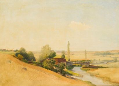 null Jean-Ferdinand MONCHABLON (1855-1904)
Paysage au pont sur la rivière
Huile sur...