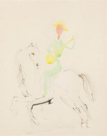 null Antonio URIA MONZON (1929-1996)
Musicien à cheval
Aquarelle et lavis d'encre,...