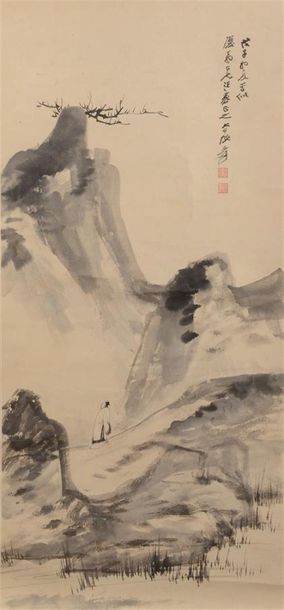 null Peinture à l'encre sur papier
Chine
A décor d'un personnage en contemplation...