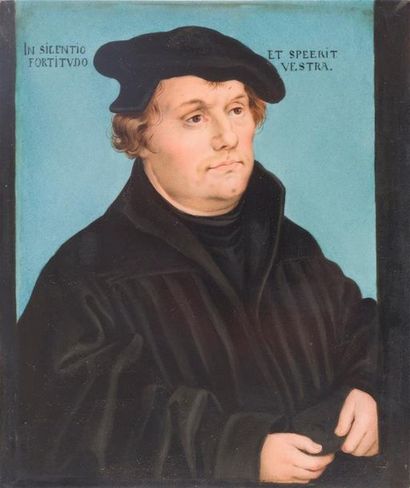 null Plaque rectangulaire en porcelaine décor polychrome du portrait de Marin Luther...