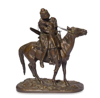null Groupe en bronze à patine brune représentant Le baiser du cosaque ; inscription...