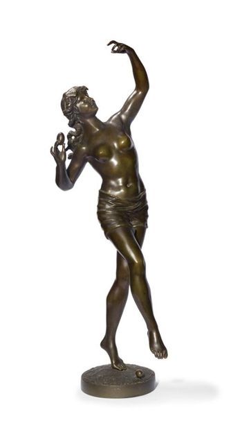 null Grande figure de bacchante en bronze à patine verte, signée Drouot.
Fin du XIXe...