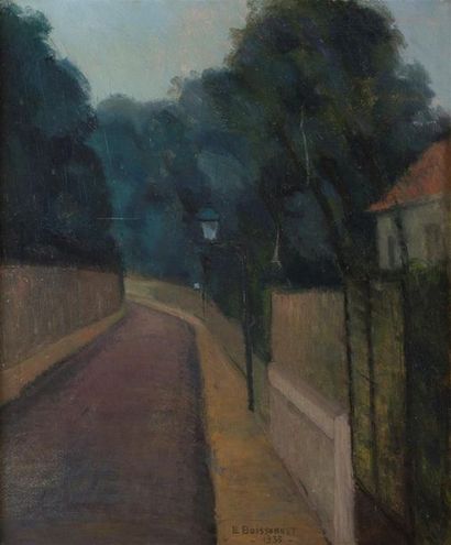null Edmond BOISSONNET (1906-1995)
« La rue »
Huile sur toile, signée en bas à droite...