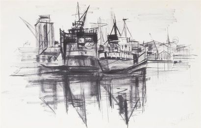 null Robert VALLET (1907-1983)
« Les docks de Bordeaux »
Dessin au feutre, signé...