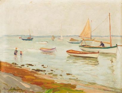 null Raoul DOSQUE (1860-1937)
« Barques au mouillage, Arcachon, 1924 »
Huile sur...