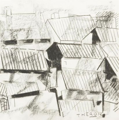 null Pierre THÉRON (1918-2000)
« Poésie de toits »
Fusain, signé en bas à droite.
25...