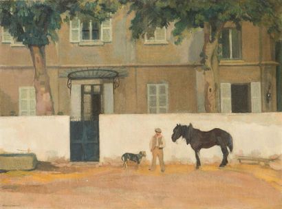 null Willem VAN HASSELT (1882-1963)
« Cocher, cheval et chien »
Huile sur toile,...