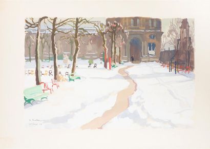 null Pierre-René RODES (1896-1971)
« Jardin de la Mairie en hiver »
Gouache, signée...