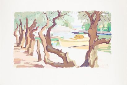 null Pierre-René RODES (1896-1971)
« Barques au mouillage »
Gouache, signée, datée...