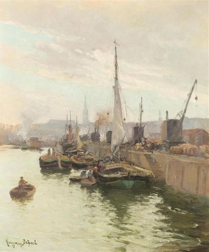 null Hermann DELPECH (1864-1945)
« Le port de Bordeaux »
Huile sur toile signée en...