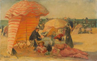 null Alex LIZAL (1878-1915)
« La plage de Capbreton »
Huile sur toile, signée en...