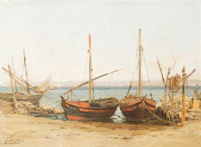 null Eugène VERGEZ (1848-1926)
« Bateaux de pêche aux Martigues »
Huile sur toile,...