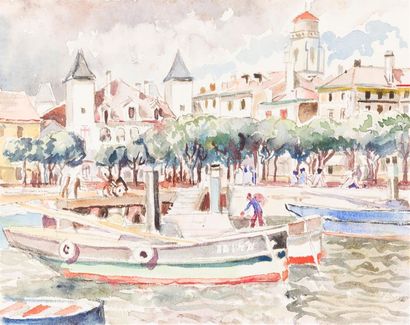 null Georges de SONNEVILLE (1889-1978)
« Le port de Saint-Jean-de-Luz »
Aquarelle...