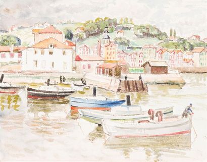 null Georges de SONNEVILLE (1889-1978)
« Le port de Ciboure »
Aquarelle, porte le...