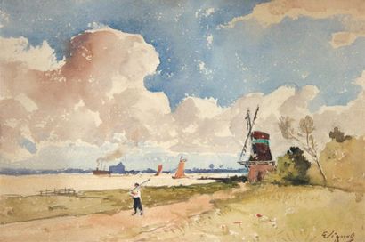 null Pierre Victor Louis VIGNAL (1855-1925)
« Paysage au moulin »
Aquarelle, signée...