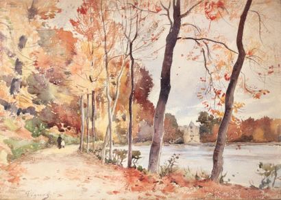 null Pierre Victor Louis VIGNAL (1855-1925)
« Promenade au bord du fleuve »
Aquarelle,...