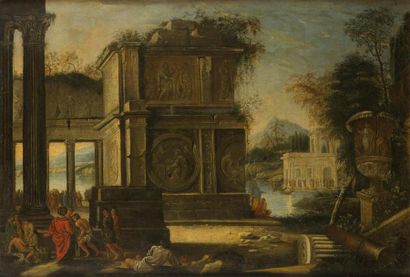 Ecole Romaine vers 1700 * Paysage lacustre...