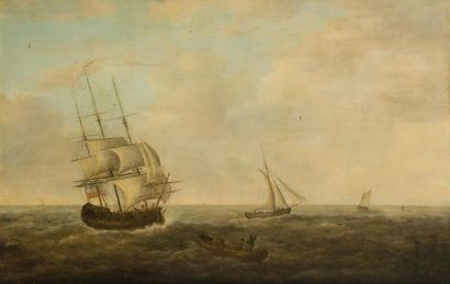 null Ecole Hollandaise vers 1820 *
Navires sur une mer agitée 
Panneau d'acajou,...