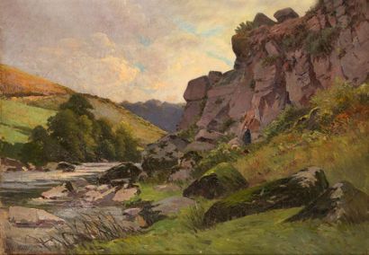 null Charles HALLÉ (1867-1924)
Paysage de montagne
Huile sur toile, signée en bas...