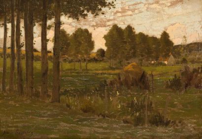 null Albert GOSSELIN (1862-1931/40) 
 Paysage champêtre
 Huile sur toile, signée...