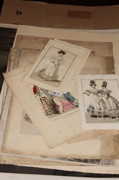 null Ensemble de gravures et lithographies XIXème comprenant cinq gravures de mode...