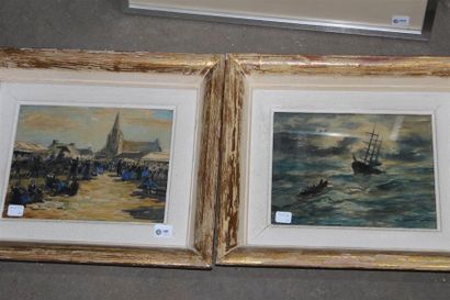 null Breton schools beginning Xxe "market scene" and "marine". Two watercolours and...