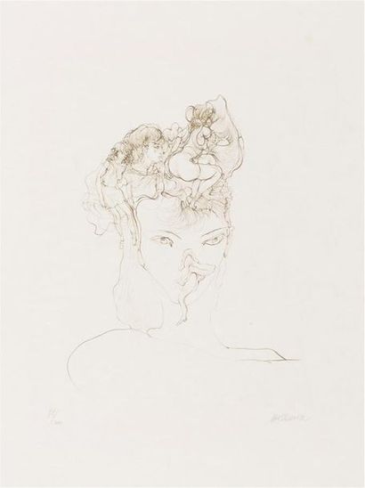 null Hans BELLMER (1902-1975) 
"Erotic face" 
Original etching on japanese skin signed...