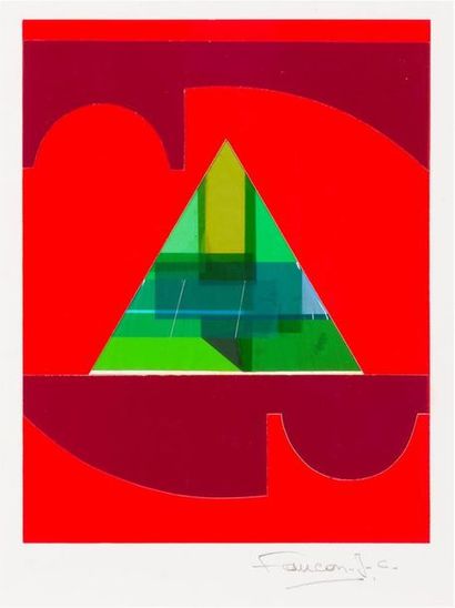 null Jean-Claude FAUCON (1939-2006) 
Ensemble de 3 oeuvres
Collage sur carton. 28...