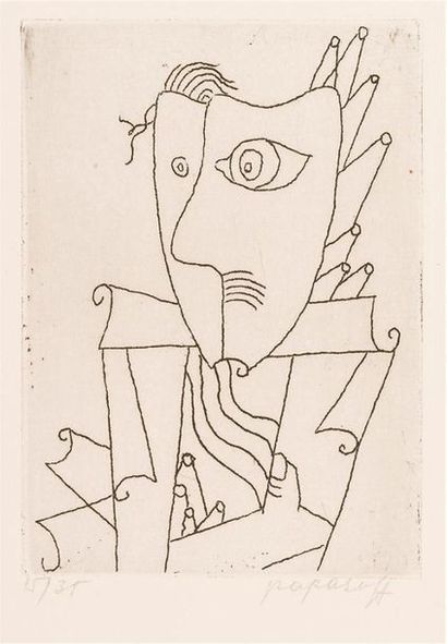 null Georges PAPAZOFF (1894-1972)
"Visage cubiste" 
Circa 1925 
Lot of 2 etchings...