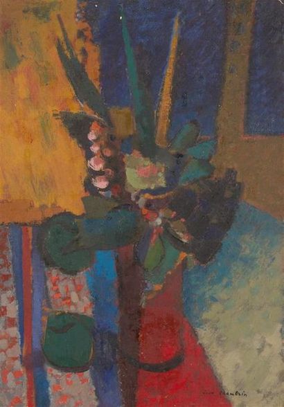 null Jack CHAMBRIN (1919-1983) 
"La rose verte" 
Huile sur toile signée en bas à...