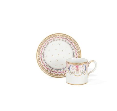 null NIDERVILLER
Litron shaped cup and saucer in porcelain 
with polychrome decoration...