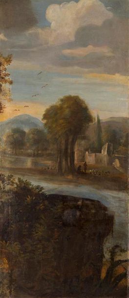 null FIVE PENTAPTYQUE 

FORMAN PANELS depicting An animated
river bank Oil on canvas
Late...
