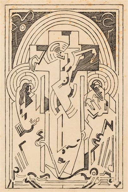 null ALBERT GLEIZES (1881-1953) 
Christ en croix 
Dessin à la plume sur papier calque,...