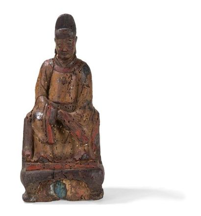 null DIGNITY STATUS IN SCULPT WOOD
China, late Ming period, 17th century
Shown sitting...