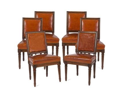 null SIX CHAIRS IN Dyed
Beech with rectangular backrest and tapered legs with rough...