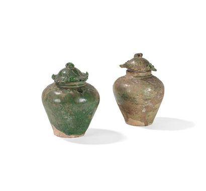 null PAIR OF COATED JARS
IN GREEN 
China
GREEN ENGLISHED TERRACOTIC COVERED JARS...