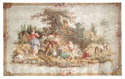 null LARGE WOODEN CLOTH, IN THE
TASTE OF JEAN-BAPTISTE HUET (1745-1811) Pastoral
scene,...