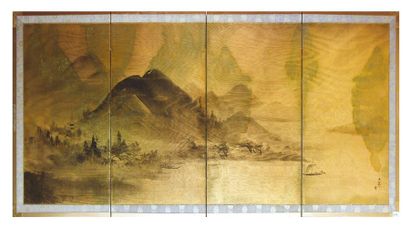 null FOLDING FABRIC with FOUR SHEETS
in ink on silk with gold background
Japan, 20th...