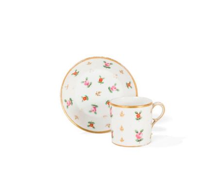 null PARIS Litron
cup and saucer in porcelain, polychrome 
decoration with roses...